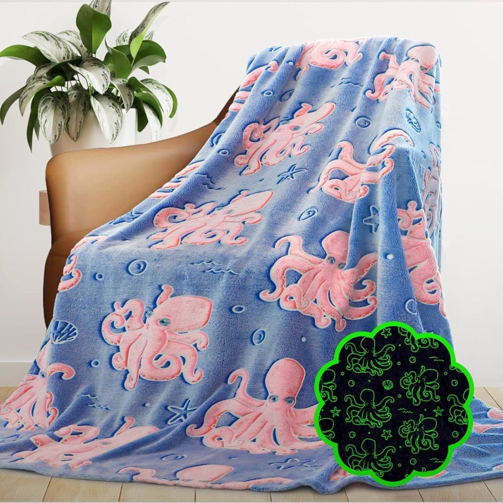 Blue and Pink Octopus Blanket